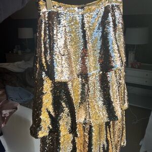 Rachel Parcell Gold Sequin Midi Skirt